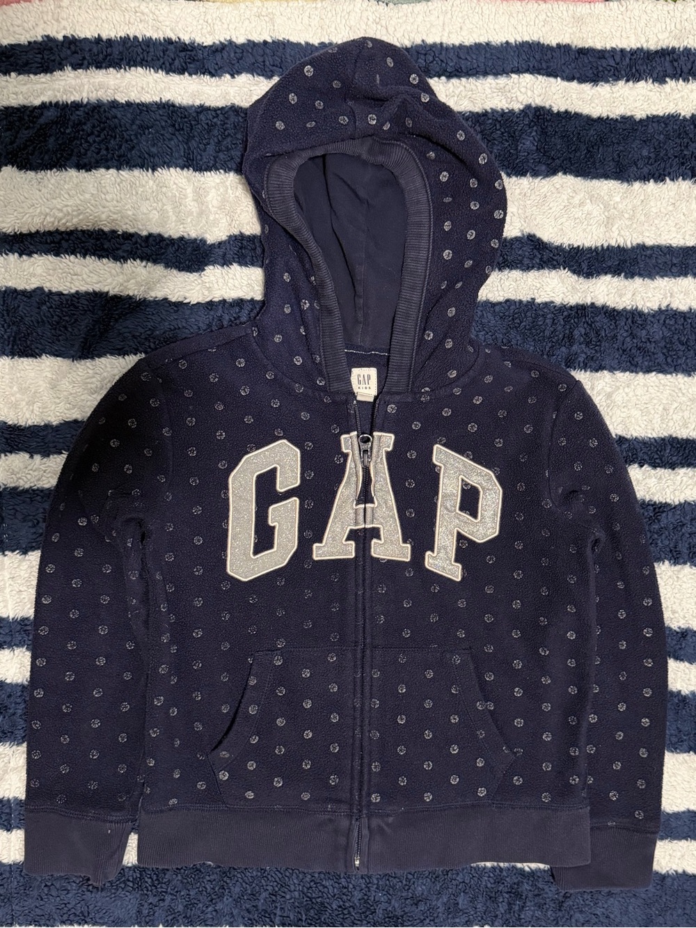 GAP Kids Navy Zip-Up Hoodie with Polka Dot Accents